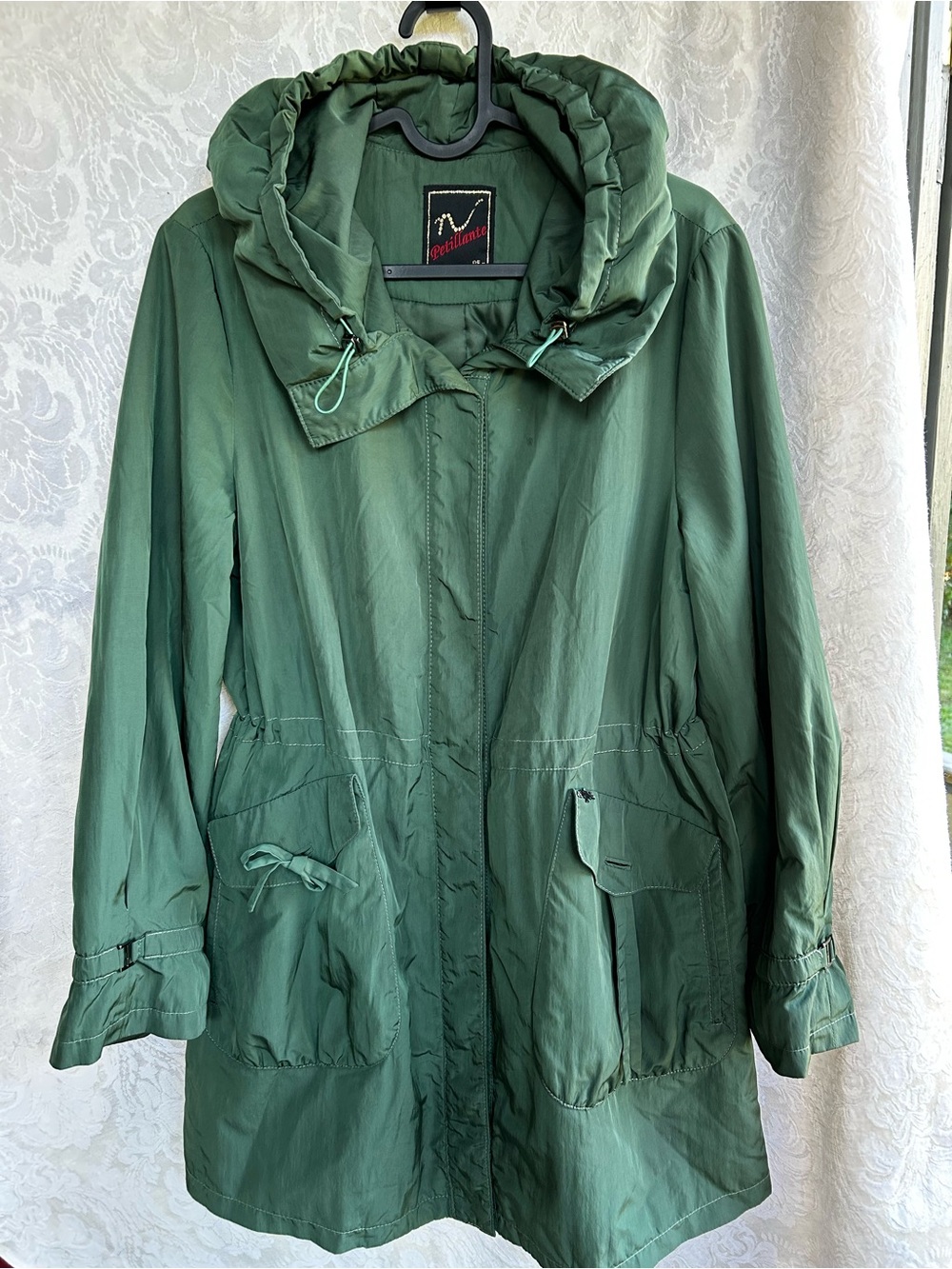 Petillante  Forest Green Hooded Trench Coat women’s size  L